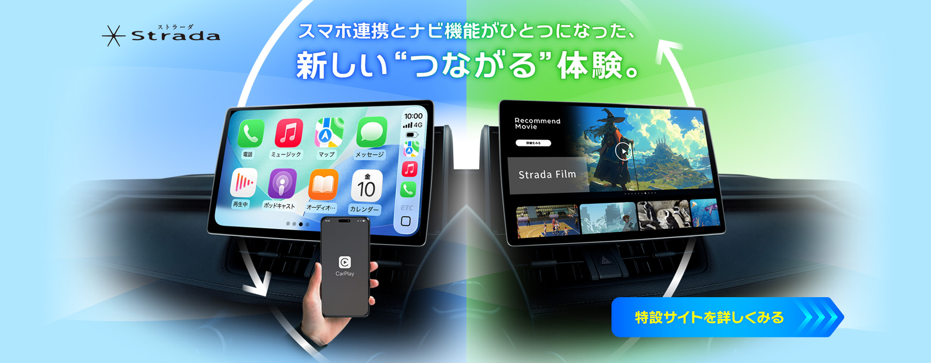 スマホ連携とナビ機能がひとつになった、新しいつながる体験。