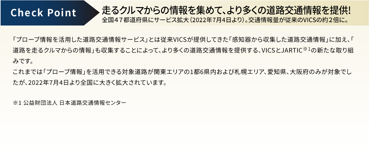 走るクルマからの情報を集めて、より多くの道路交通情報を提供！