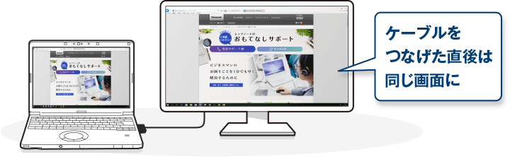 ケーブルをつなげた直後は同じ画面に
