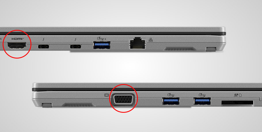 レッツノートのHDMI出力端子、VGA(アナログRGB)端子