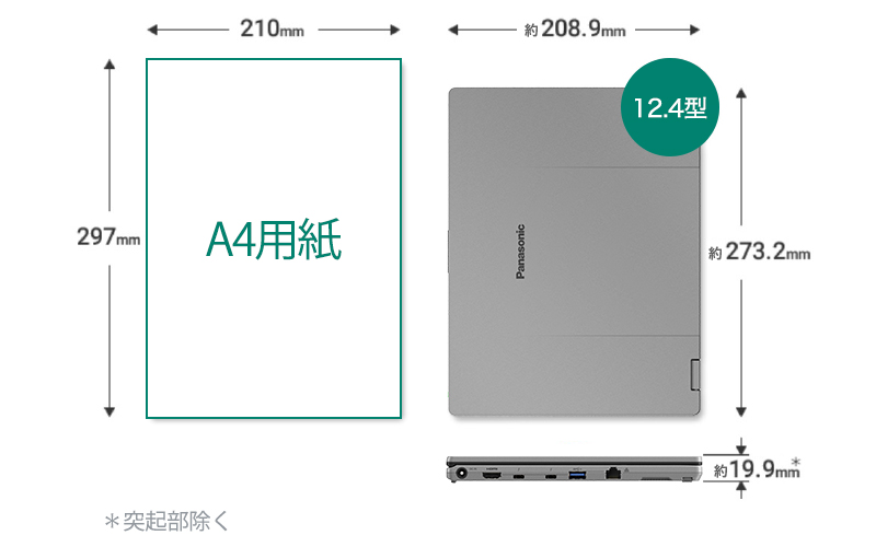 A4用紙より小さな12.4型のコンパクトボディ